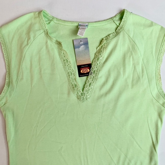 2000s Y2K Green Lace Trim Cap Sleeve Fairy Grunge Cyber Goth Tee 100% Cotton M - Picture 3 of 6